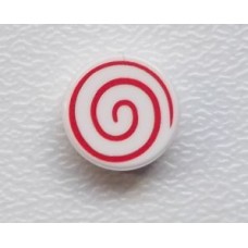 Part 98138pb013 White Tile, Round 1 x 1 with Spiral Red Pattern 